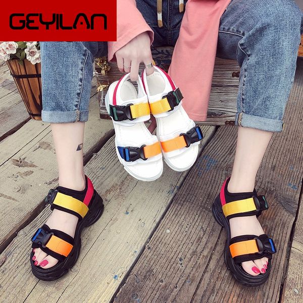 

fashion 2019 summer new platform sandals women's trend all-in-one thick-soled non-slip sports sandals women's shoes a482, Black