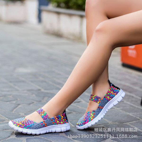 

large size 42 summer hand-knitted shoes women's shoes korean-style mom breathable sandals sports casual slip-piece, Black