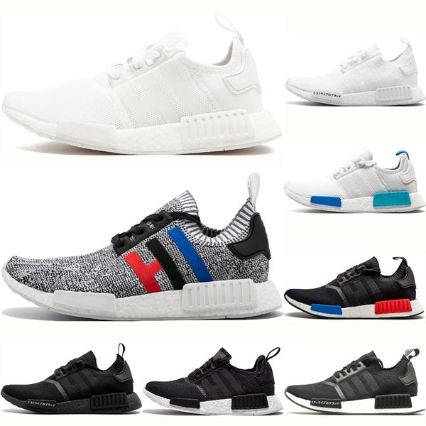 

горячая продажа r1 primeknit кроссовки для мужчин женщины япония тройной черный белый oreo серый og черного runner sport кроссовки с нами 5, Black