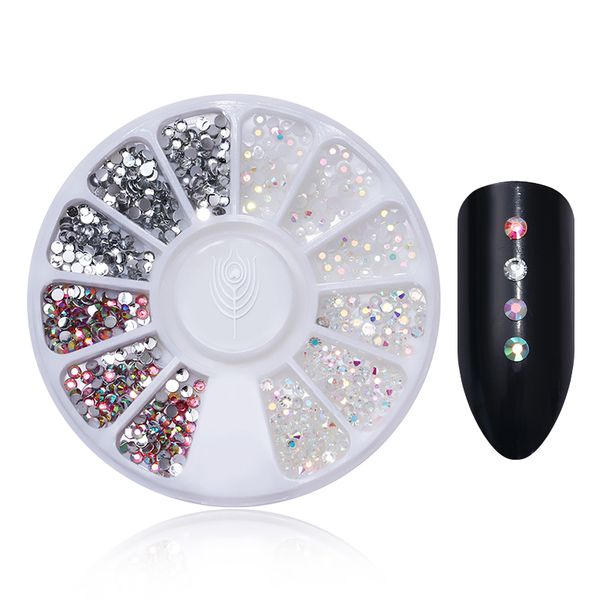 

1 box colorful nail rhinestone mini size resin back ab color flat bottom manicure 3d nail art diy decoration in wheel accessory, Silver;gold