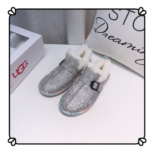 

australia classic women's snow boots female winter 2019 genuine leather botas lady warm fur black shoes shallow rhinestone shiny shoes