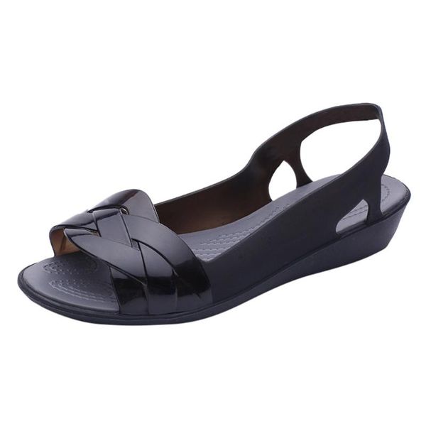 

sagace wedges heels sandals women comfort jelly shoes ladies outdoor beach brethable open toe soft bottom work shoes, Black