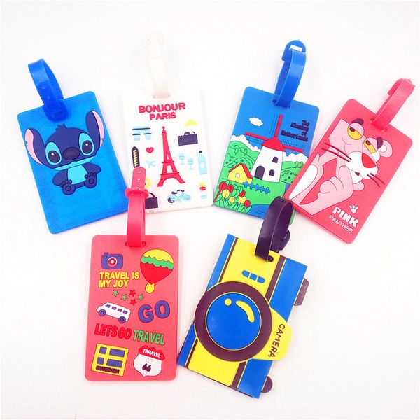 

fashion cute kawaii suitcase luggage tag cartoon id address holder baggage label silica ge identifier travel accessories, Black