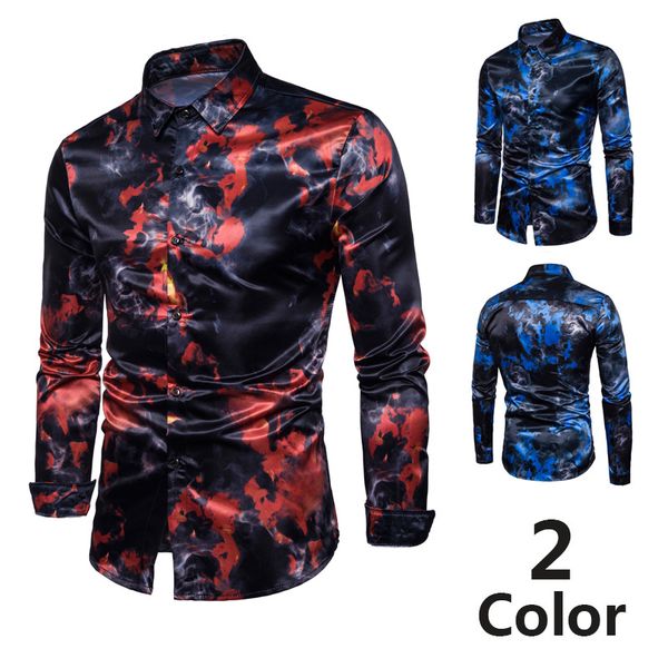 

men long sleeve printing shirt slim casual button for party autumn beach eig88, White;black