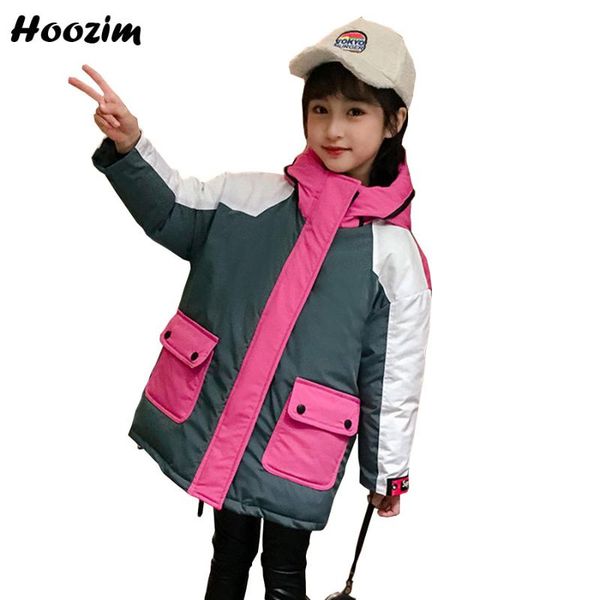 

high street colorblock quilted jacket girls 4-13 years fashion hooded thick parka children winter gorgeous outerwear coat girls, Blue;gray