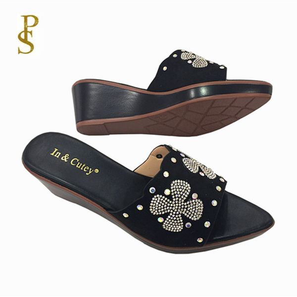 

pointed women's shoes wedges and pu soles for women shoes with water drills for ladies, Black