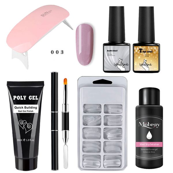 

poly gel set for manicure 100pcs nail tips dual forms base coat coat quick building extension nail gel camouflage brush, Red;pink