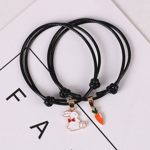 

2 pieces / set of carrot white new friend bracelet animal enamel color alloy pendant jewelry couple accessory gift, Golden;silver
