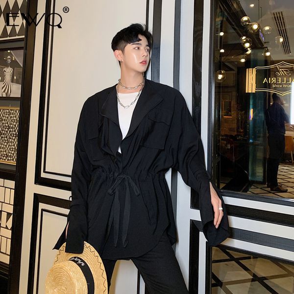 

ewq / open stitch full batwing sleeve feathers lace bandage man's loose coat 2019 autumn vintage style temperament jackets fs613, Black;brown