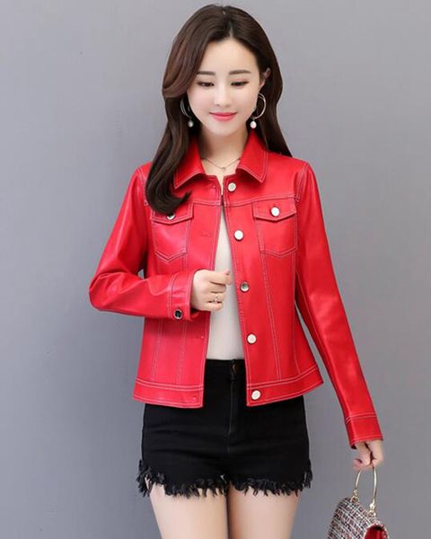 

women europe and the united states spring and autumn fashion business british new trend boutique slim large size sheep leather coat m-4xl, Black