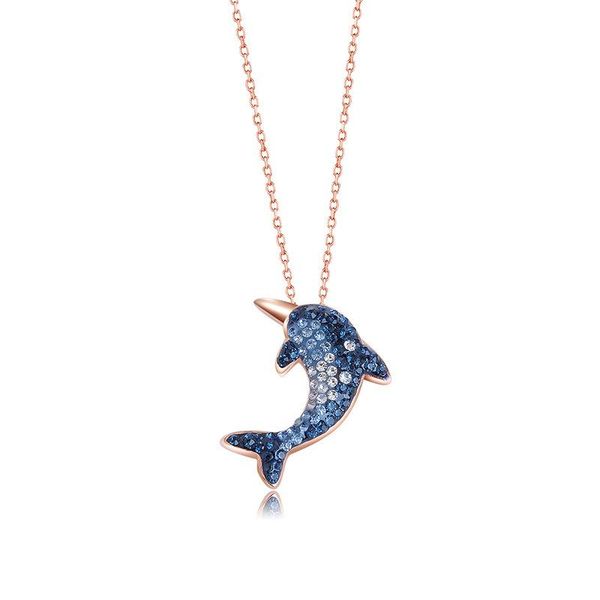 

2019 new dolphin pendant s925 silver necklace korean fashion gradient blue crystal necklace boutique women's jewelry