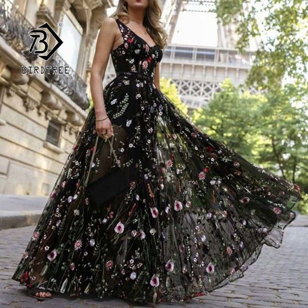 

2019 лета нового прибытия женщин платья без рукавов вышивки v-образным вырезом выдалбливают backless женский элегантная мода hot d97305d про, Black;pink