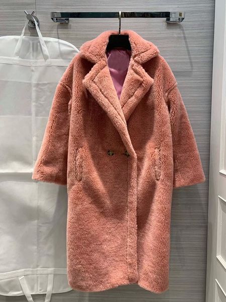 

2019 autumn and winter women's new products elegant ladies lapels shoulders cut long teddy coat 4 color available, Black