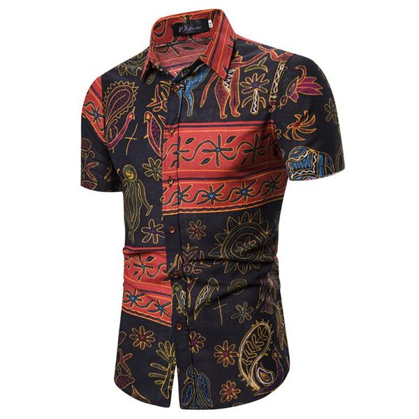 

shirts men hawaiian beach printed shirt loose breathable ethnic style short sleeve casual chemise summer streetwear blouse, White;black