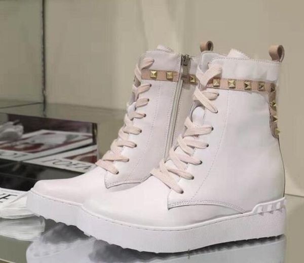 

new arrival womens rivet ankle knight autumn winter snow sports increase boots cow leather lace up shoes size 35-40, Black