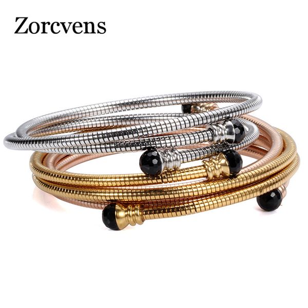 

modyle gold/rose gold/silver stainless steel tripe three cable wire twisted cuff bangle bracelelt for women, Black