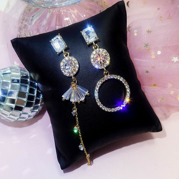 

rhinestone fashion elegant drop earring geometric long tassel women charm jewelry wedding dangle earrings, Golden