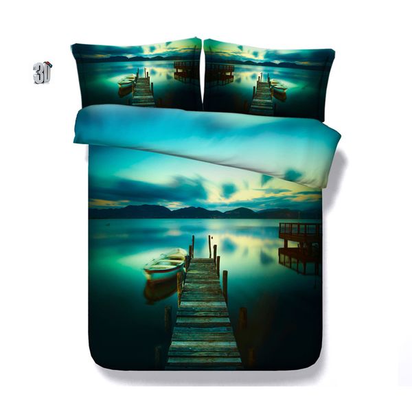150x200cm 3d Sunset Ocean Boat Print Duvet Cover With Pillowcase