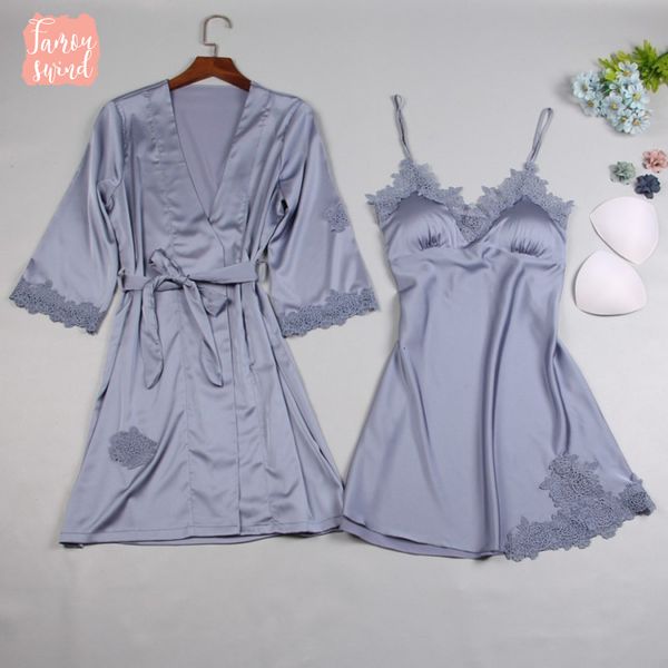 

твердое платье нового бренда silk женщины robe наборы лето 2019 2 шт сон платье robe sexy night платье главная wear, Black;red
