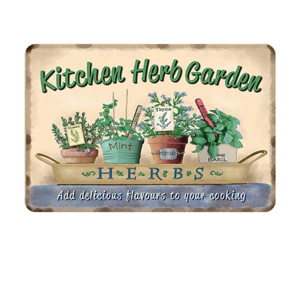 Home Furniture Diy Tin Sign Kitchen Herb Garden Cream 40 X 30cm