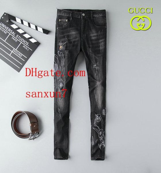 

mens pants distressed ripped skinny jeans fashion mens jeans slim motorcycle moto biker causal denim pants hip hop jeans mens clothes nz-77, Blue