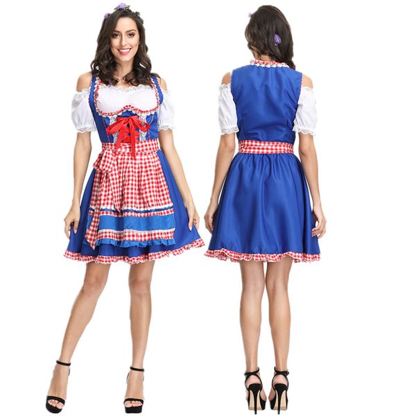 

women beer wench costume apron german traditional costume bavarian beer girl oktoberfest dirndl dress, Black;red
