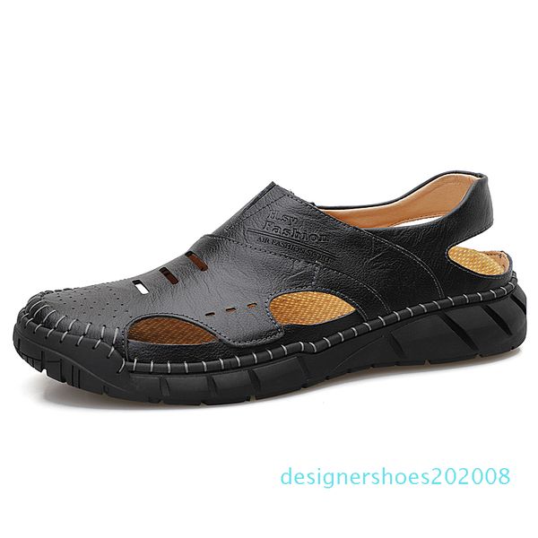 

sell mens gladiator sandals summer breathable new men's sandals handmade leather male beach outdoor men water shoes d08, Black