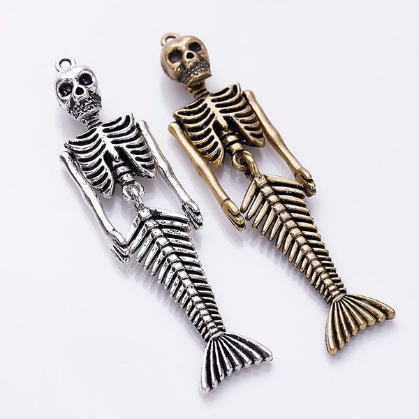 

10pcs / мешок ретро триколор 18 * 74мм активные подвески skeleton mermaid подвески дизайнер ювелирных изделий fit внесении ожерелье браслет, Bronze;silver