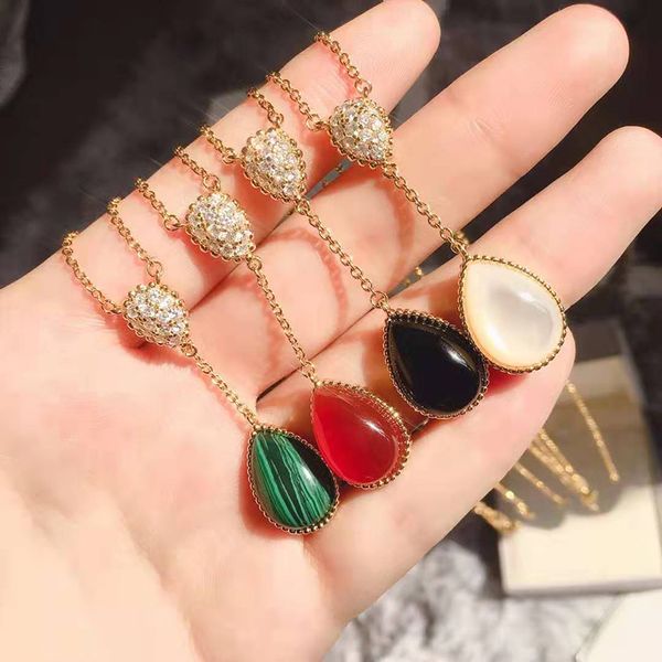 

pure 925 sterling silver jewelry red white black green pendants gold color necklace luxcy water drop bead necklace party jewelry