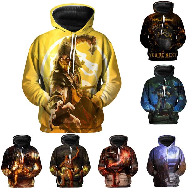 

mortal kombat 11 personality print 3d hoodies men women long sleeve spring fashion plus size sweatshirts, Black