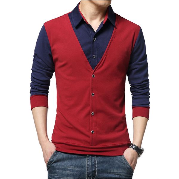 

shirt men's sweater vest knit fake two men's spring and autumn urban style casual shirt pullover / custom plus size, White;black