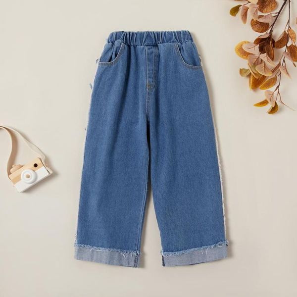 

patpat 2020 new spring and summer autumn trendy solid denim wide-leg jeans bottoms jeans for girl kids clothes, Blue