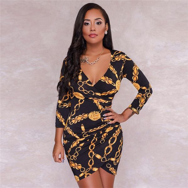 

women summer designer floral luxury print dresses long sleeve v neck female clothing beauty lady casual apparel, Black;gray