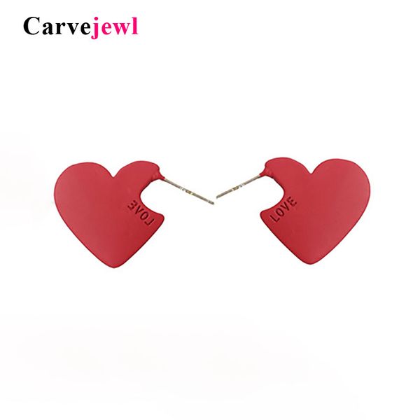 

carvejewl love heart stud earrings korea cute design simple red color fashion trendy girl friend earring for women party jewelry, Golden;silver