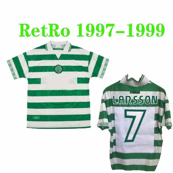 

celtic retro 1997 1999 soccer jerseys home green 97 99 vintage football shirts laarsson brattbakk johnson wieghorst burley blinker mcnamara, Black;yellow