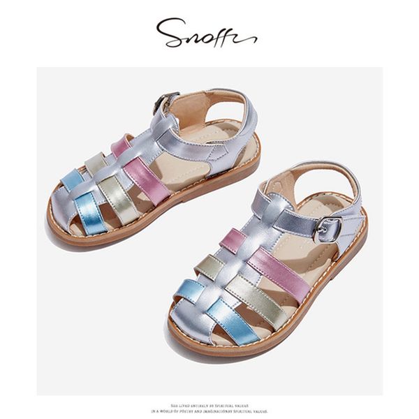 

summer sandals girls flat princess shoes rainbow close toe children's sandles for girls beach shoes sandalia gladiadora ks605, Black;red