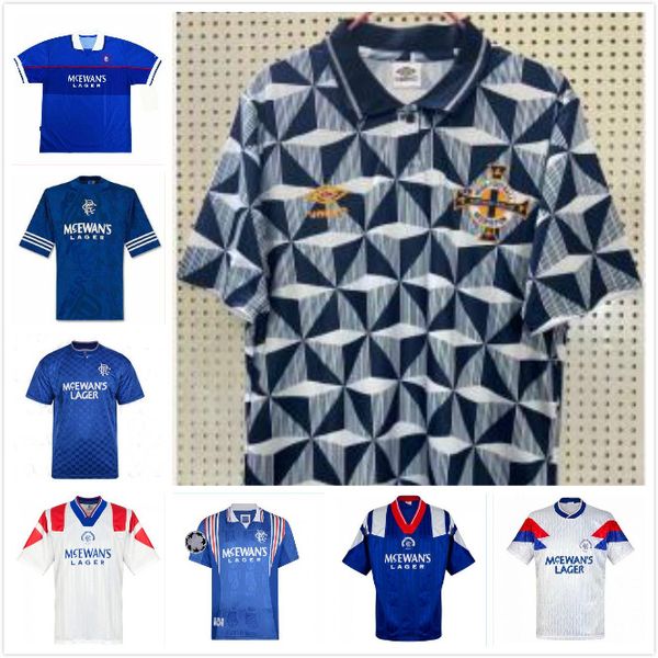 

1996 97 glasgow rangers retro soccer jersey 90 93 northern ireland home blue #8 gascoigne #11 laudrup #9 mccoist #3 albertz football shirts, Black;yellow