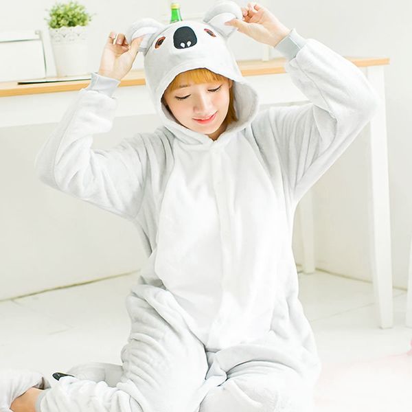 

cute cartoon kigurumi koala long sleeve hooded onesie women animal pajamas, Blue;gray