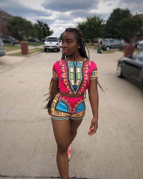 

bohemian personality creative pattern loose women 2 piece set o neck short sleeve t-shirt and casual loose shorts bl7009, White