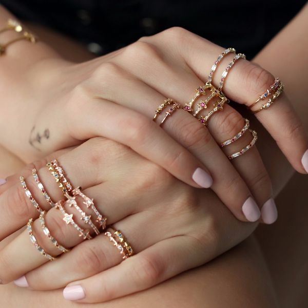 

2018 summer gold rose gold blue white cz color cute sea star ring beach design delicate minimal stacking women finger jewelry, Slivery;golden
