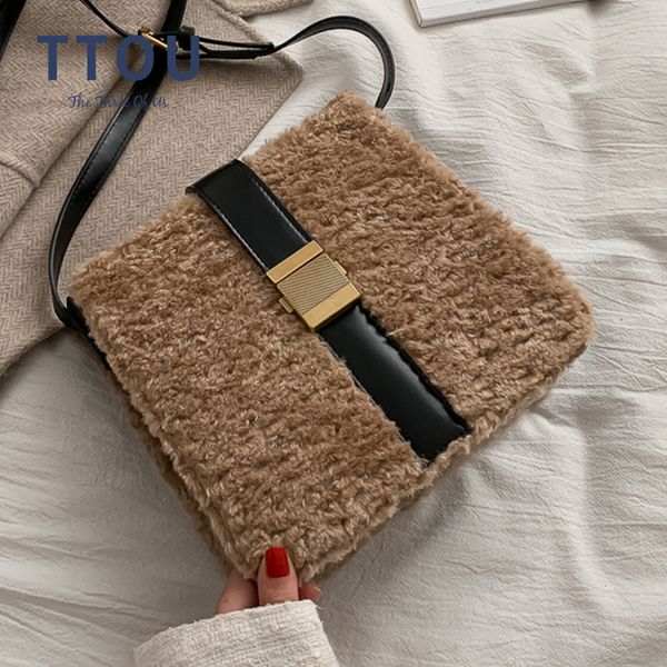 

fashion faux fur women flap shoulder bag warm casual plush female messenger crossbody bag lady travel handbag brand design