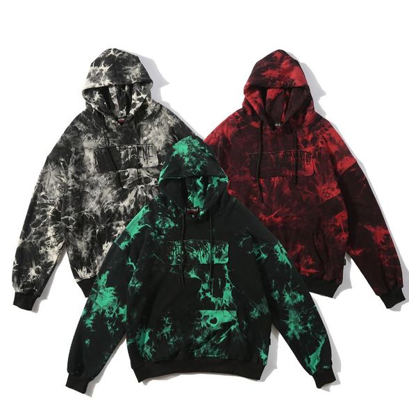 

mens hooded brand luxury autumn new hoodie large size warm hoodies19ss tie-dye series terry sweater thick cotton pullover men sweater, Black
