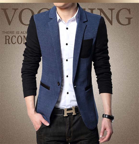

fashion panelled man leisure suit blazer designer single button casual cloth contrast color plus hommes jacket, White;black