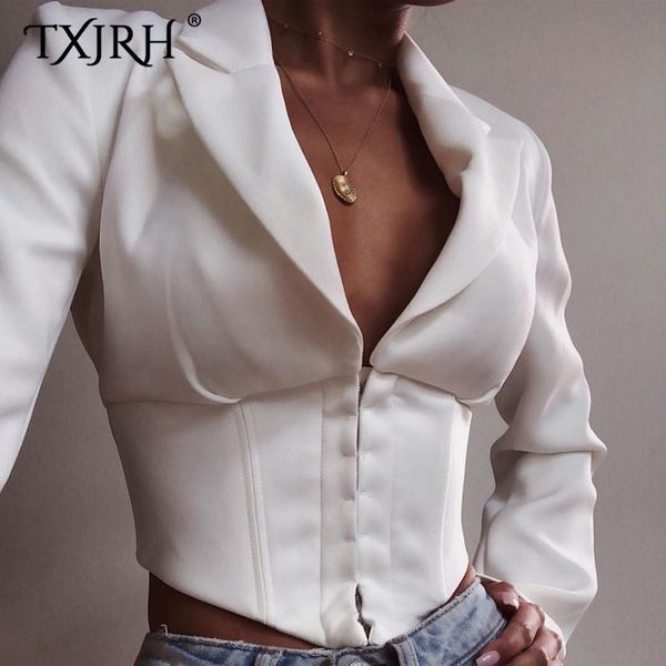 

2019 notched collar single-breasted button women jacket long sleeve slim summer coat white streetwear crop outerwear top, Black;brown