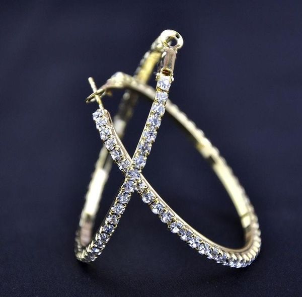 

оптовая 18k платиновый / позолоченный женщины 3cm круглый обруч серьги круглый элегантные серьги ювелирные изделия австрийский хрусталь моды, Golden;silver