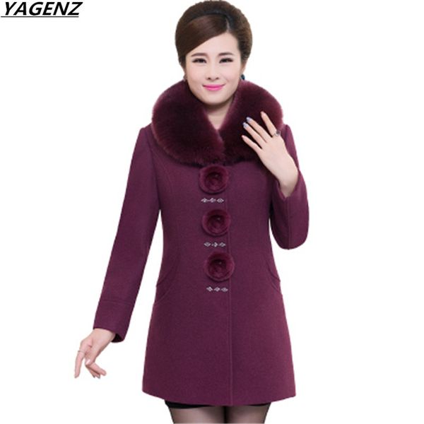 

women jacket 2017autumn winter woolen jacket middle-aged mother clothing fashion fur collar woolen coat plus pize 5xl women coat, Black