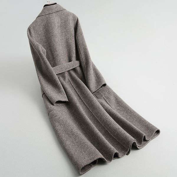 

women coat long wool double-sided korean tweed jacket spring autumn ladies coats 2020 abrigos mujer elegante kqn49089-2 kj2426, Black