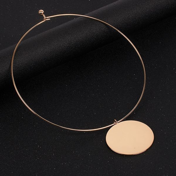 

new trendy fashion metal circle collars necklaces vintage gold pendant choker necklace for women fashion jewelry torques 2019, Silver