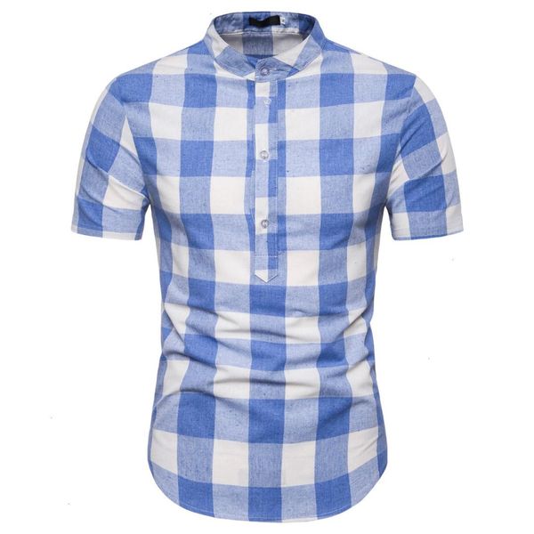 

2019 new men plaid shirt collar shirt print short sleeve the code, White;black