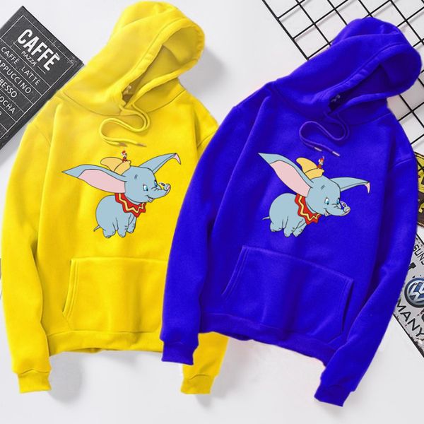 

2020 autumn winter shirts cartoon animal dumbo elephant sweatshirt women men couple shirt tees women hoodies s-3xl, Black
